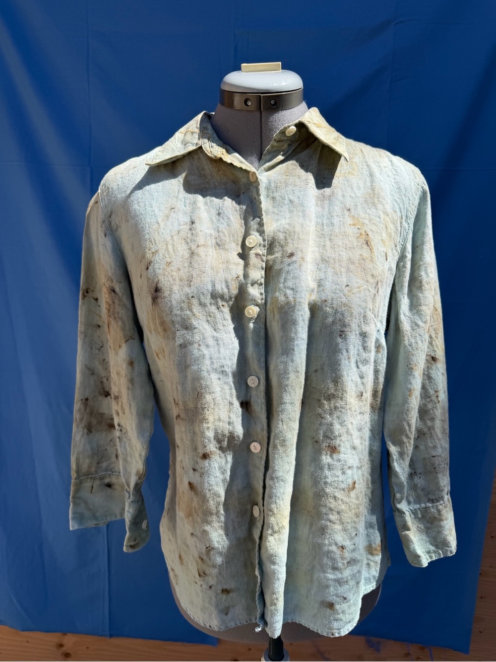 Light Blue Linen Button-Up Blouse